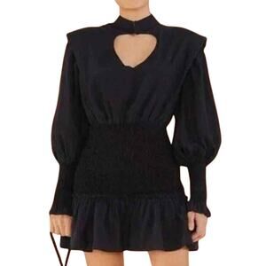 Farm Rio Heart Cutout Smocked Black Long Sleeve Mini Dress Size Small GUC